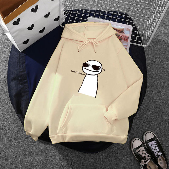Damen nan Kapuzenpullover mit minimalistischer Grafik, lockerer Oversize-Passform und Kängurutasche EB