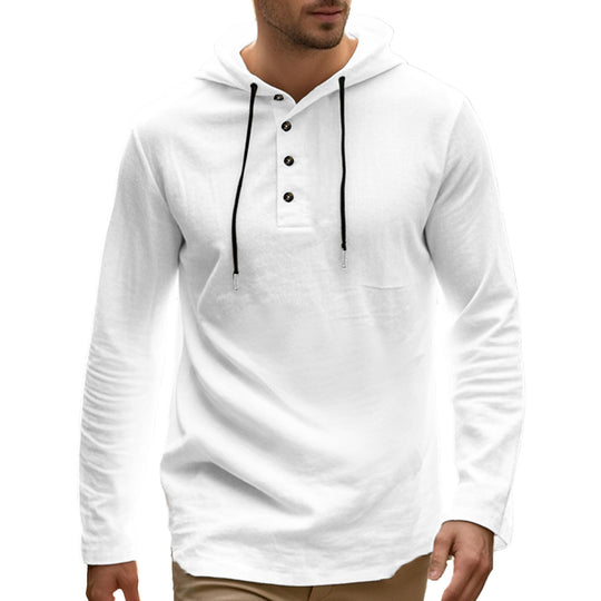 Herren lässiges Langarm-Hoodie-Shirt mit Knopfdetails und praktischen Taschen EB