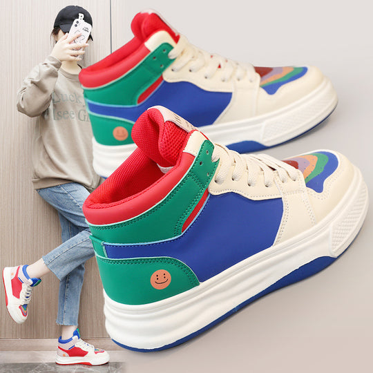 Damen modische High-Top Sneakers mit bunten Akzenten und atmungsaktivem Obermaterial EB
