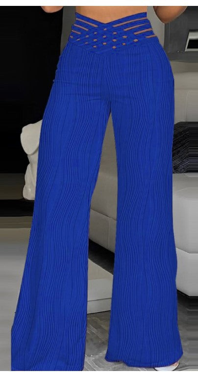 Damen Palazzo-Hose mit moderner Rippstruktur und hohem Bund EB
