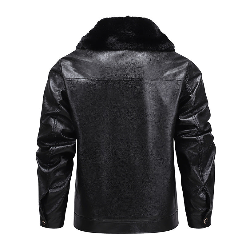 Herren Kunstleder-Fieldjacke mit durchgehendem Teddyfutter und verdecktem Reißverschluss EB