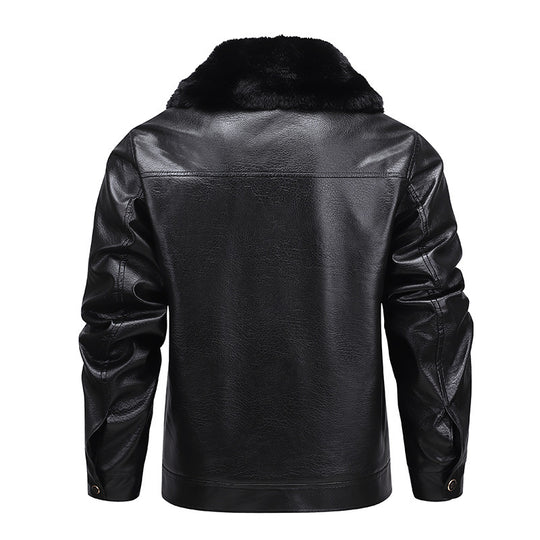 Herren Kunstleder-Fieldjacke mit durchgehendem Teddyfutter und verdecktem Reißverschluss EB