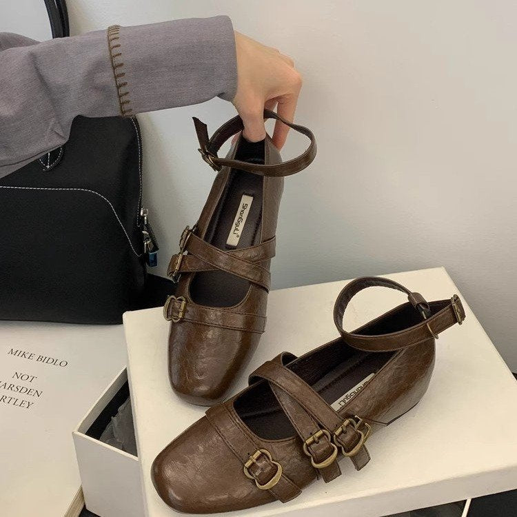 Damen elegante Ballerinas mit modischen Riemchen und verstellbaren Schnallen EB