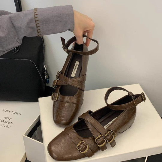 Damen elegante Ballerinas mit modischen Riemchen und verstellbaren Schnallen EB