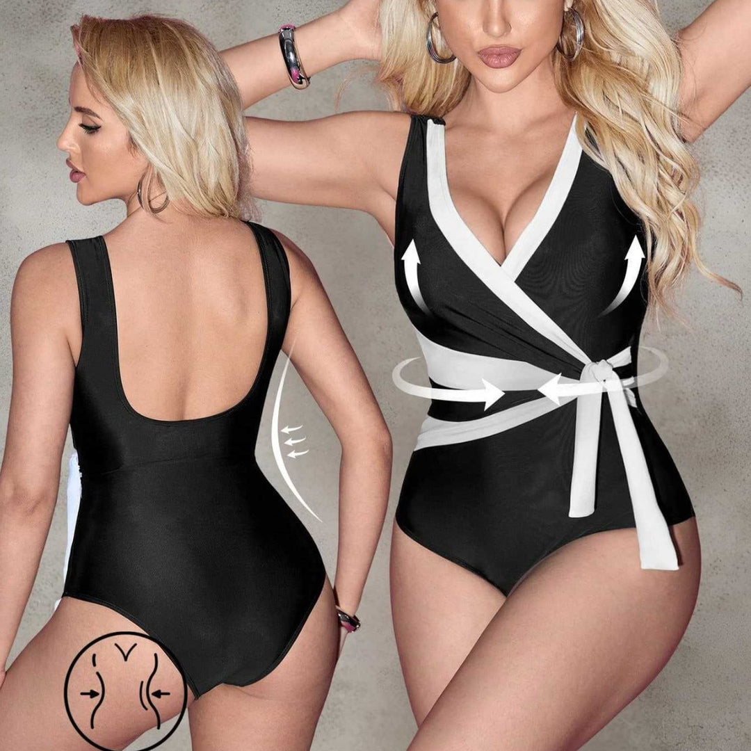 Damen Einteiliger Badeanzug mit elegantem Wickel-Design EB