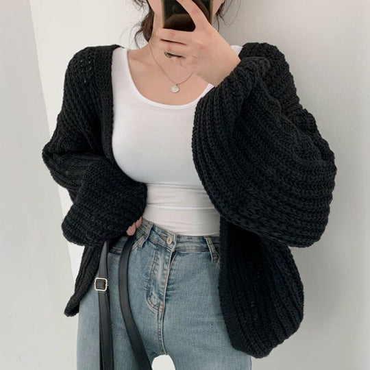 Damen Grobstrick Cardigan mit lässigem Schnitt und voluminösen Ärmeln EB