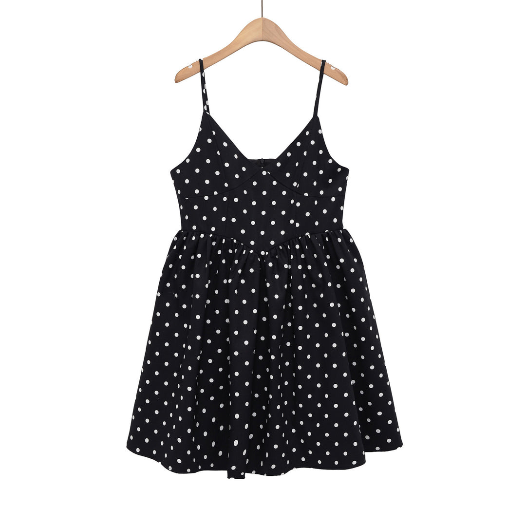 Damen Sommerliches Spaghettiträgerkleid mit verspieltem Punkte-Design und fließendem Schnitt EB