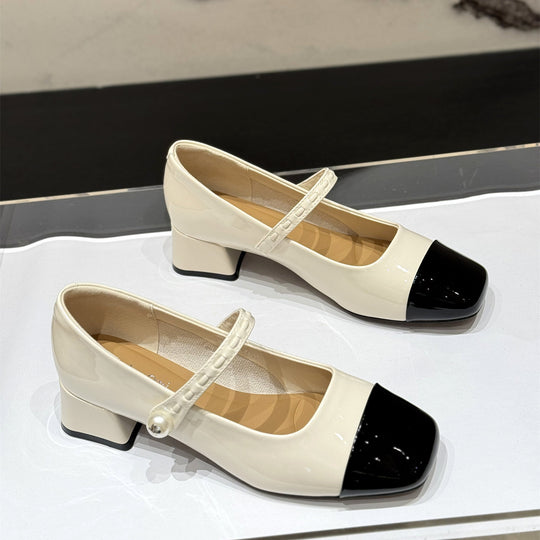 Damen elegante Mary Janes mit modischem Riemen und glänzender Vorderkappe EB