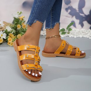 Damen modische Riemchensandalen mit goldenen Schnallen EB