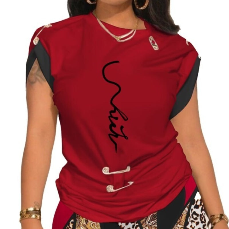 Damen modisches T-Shirt und gemusterte Radlerhose Set EB
