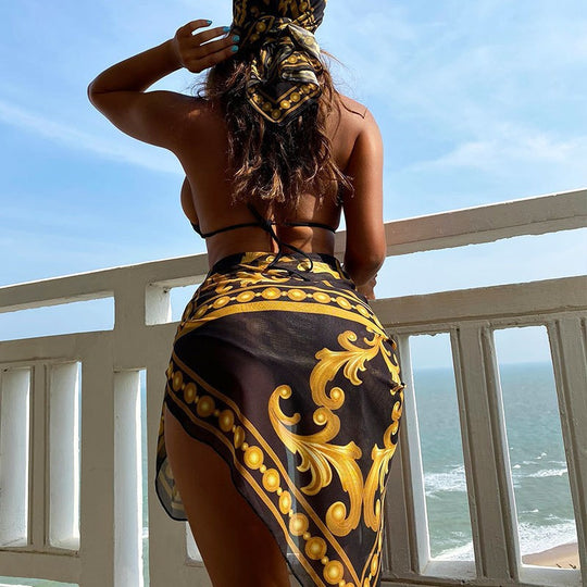 Damen Bikini-Set mit eleganten Verzierungen und modischem Wickeltuch EB