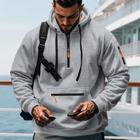 Herren nan technischer Half-Zip Hoodie mit Kängurutasche, Ärmeltasche und Reißverschluss-Details EB