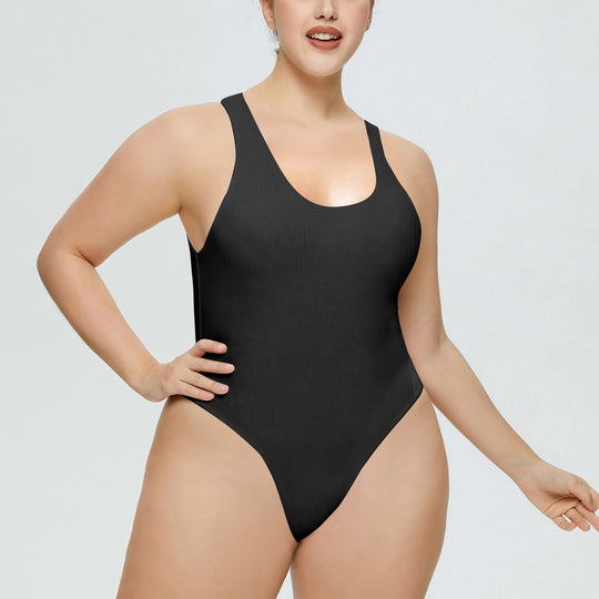 Damen Hochgeschnittenes Rib-Badeanzug EB