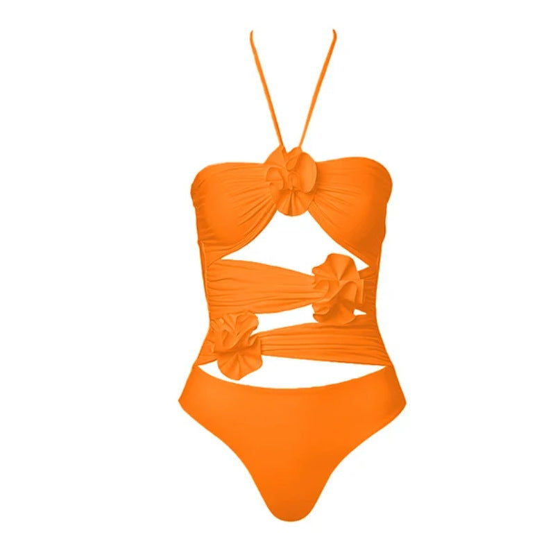 Damen Einteiliger Badeanzug mit floralem Cut-Out und Rüschen EB