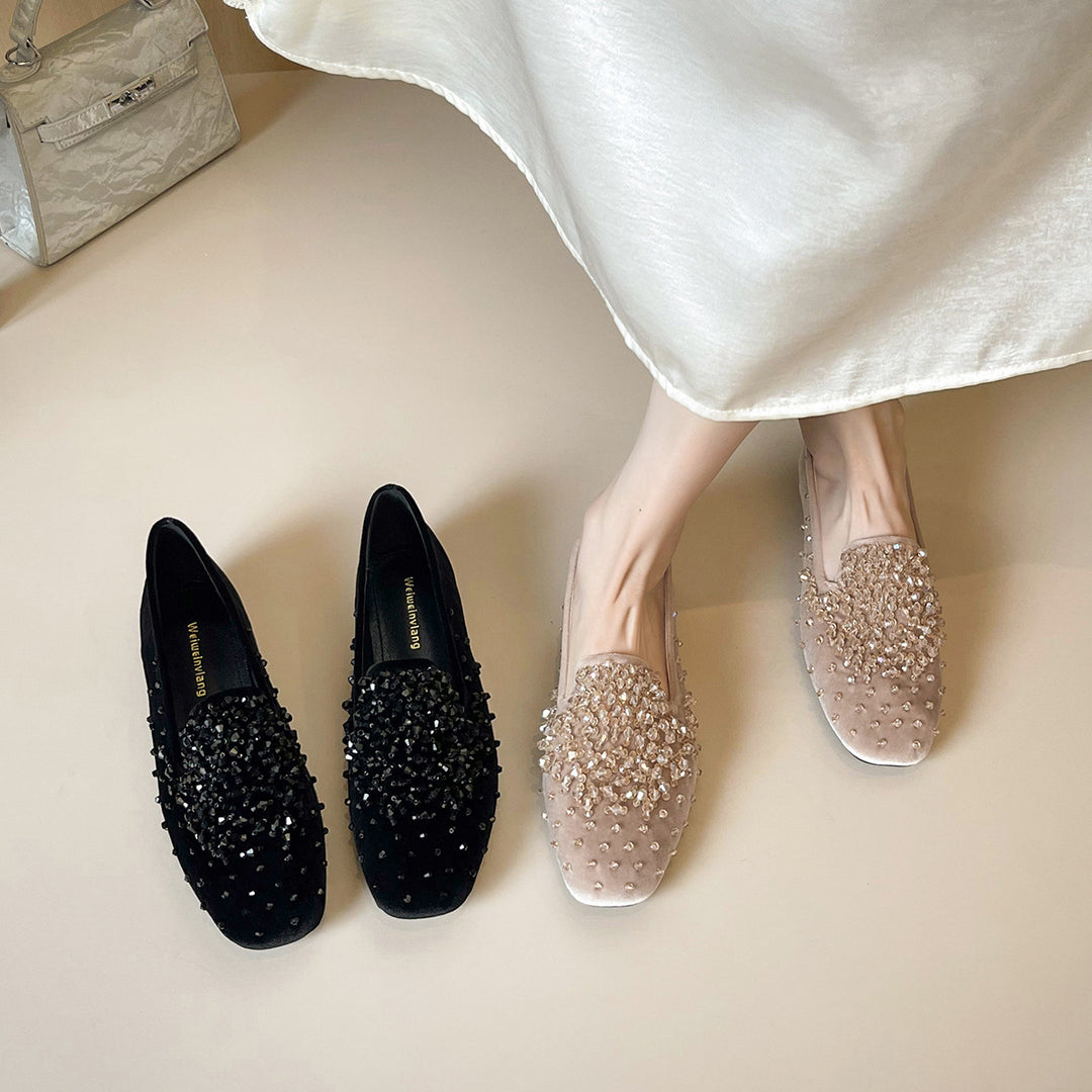 Damen Ballerinas mit funkelnden Strassapplikationen EB