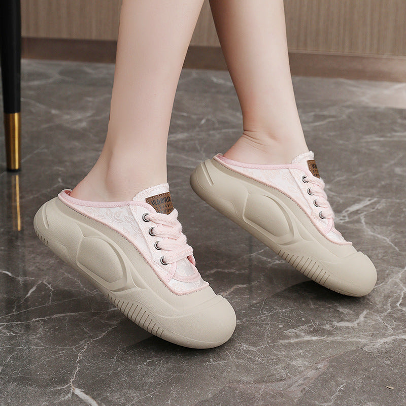 Damen bequeme Slip-On Sneaker mit modischem Blumenmuster und stoßdämpfender Sohle EB