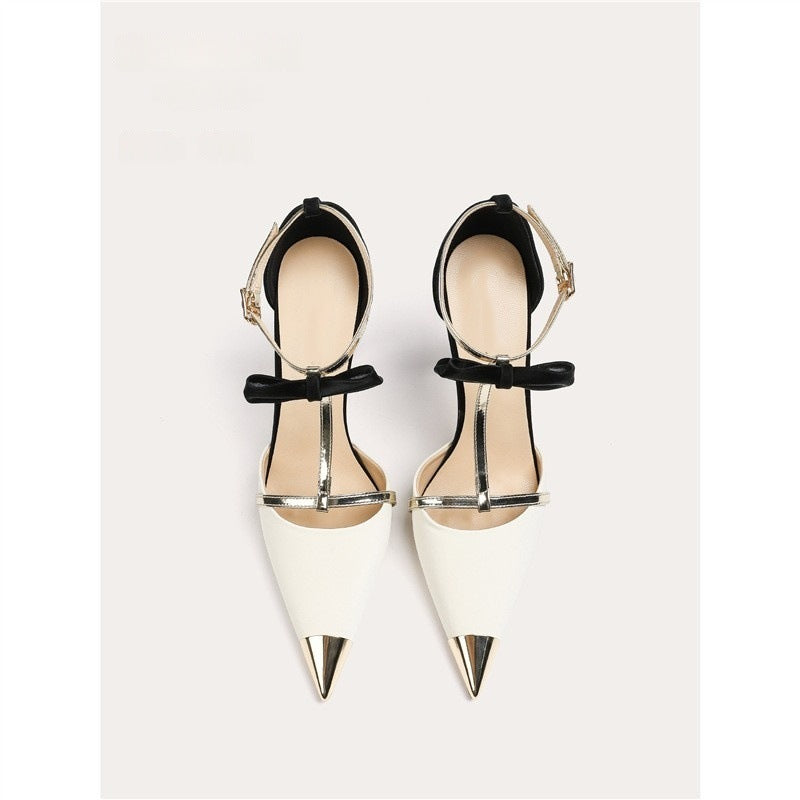 Damen elegante High Heel Schuhe mit modischem Riemendesign und zierlicher Schleifenverzierung EB