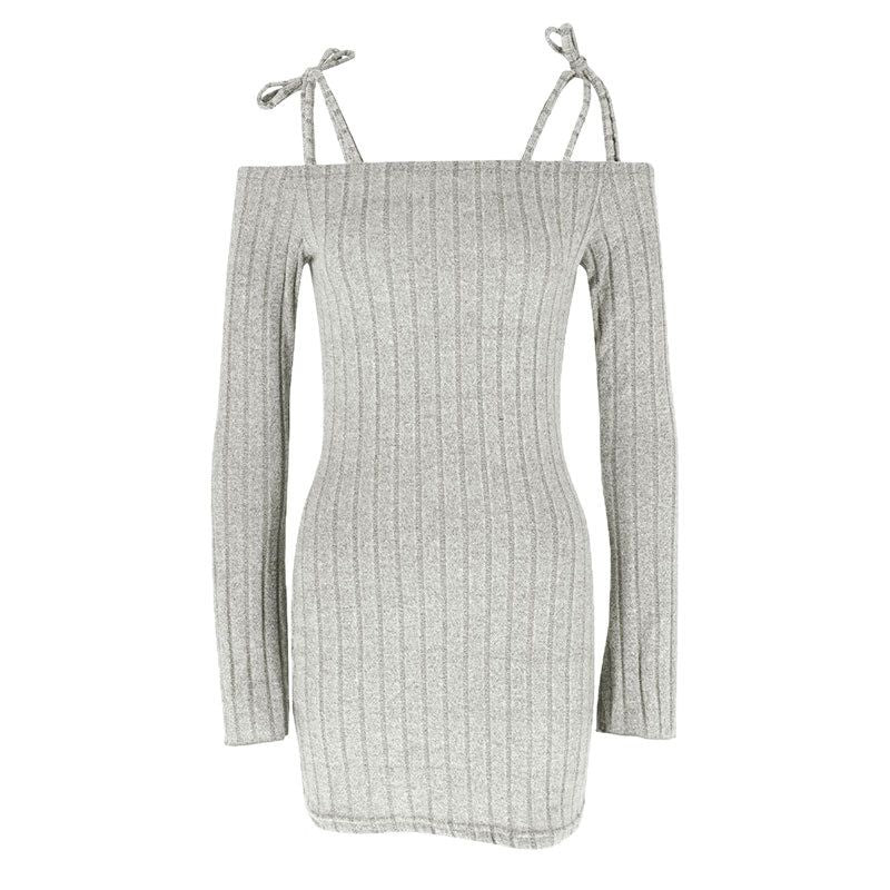 Damen Off-Shoulder Minikleid mit Rüschendetails und feinem Rippstrick EB