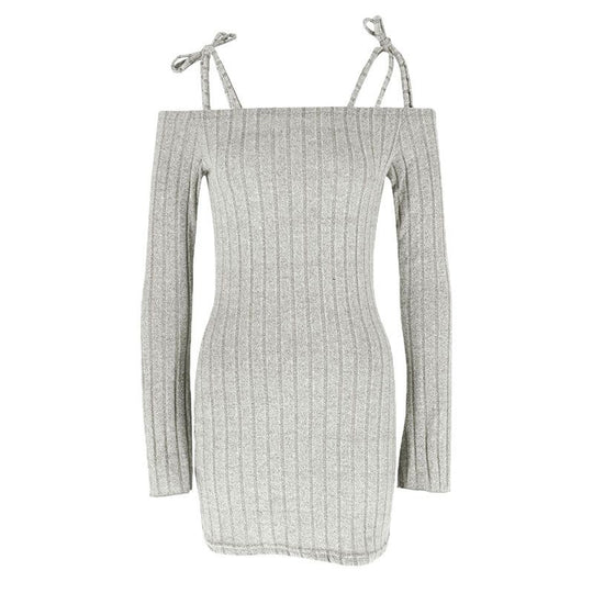 Damen Off-Shoulder Minikleid mit Rüschendetails und feinem Rippstrick EB