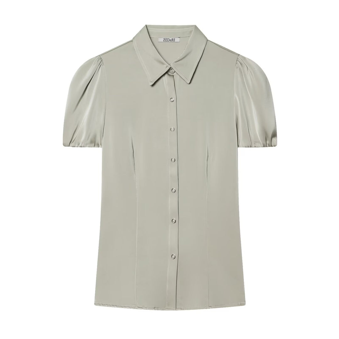 Damenbluse mit kurzen Puffärmeln und eleganter Knopfleiste EB