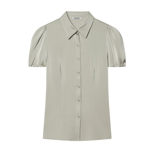 Damenbluse mit kurzen Puffärmeln und eleganter Knopfleiste EB