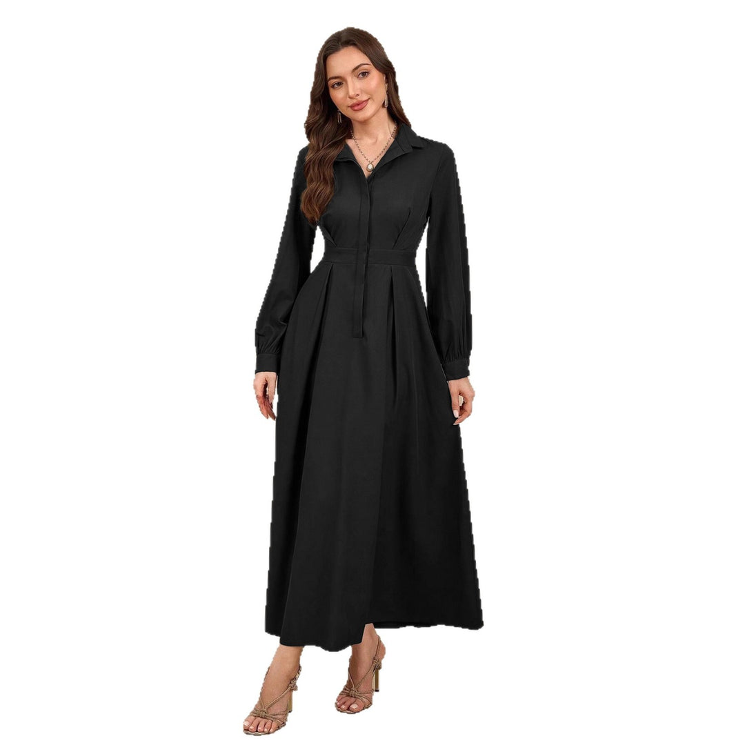Damen nan langes Hemdblusenkleid mit Taillengürtel, verdeckter Knopfleiste und ballonärmeln EB