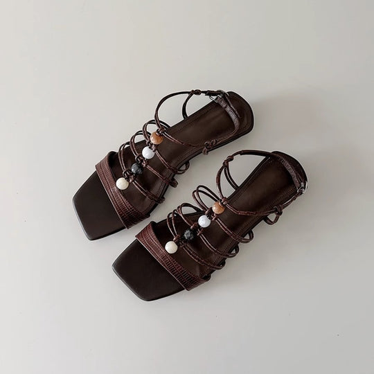 Damen Modische Plateau-Sandalen mit dekorativen Riemen und bequemer Innensohle EB