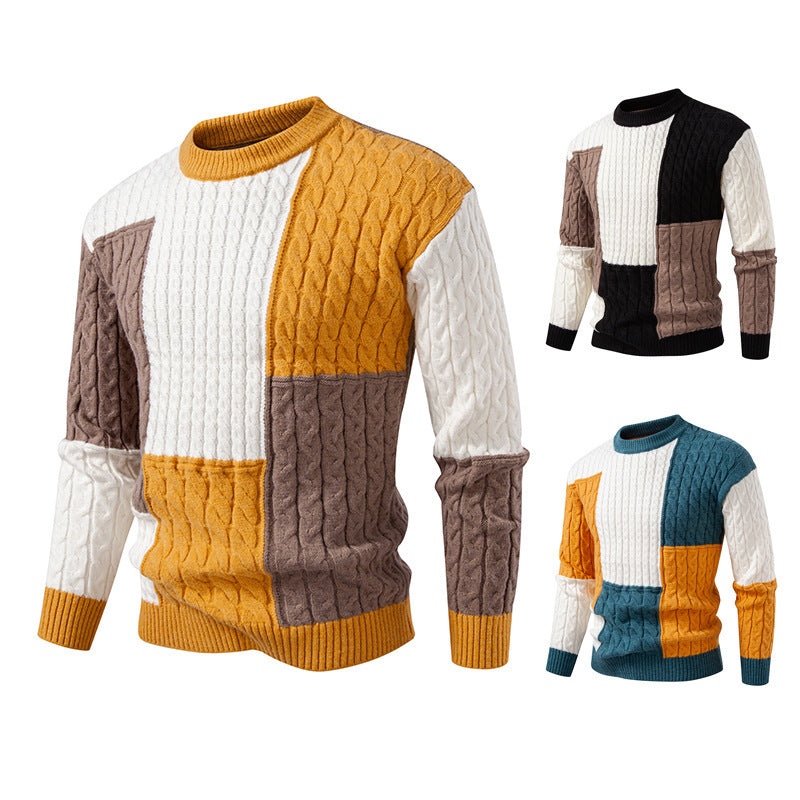 Herren modischer Strickpullover mit kreativer Farbblock-Optik EB