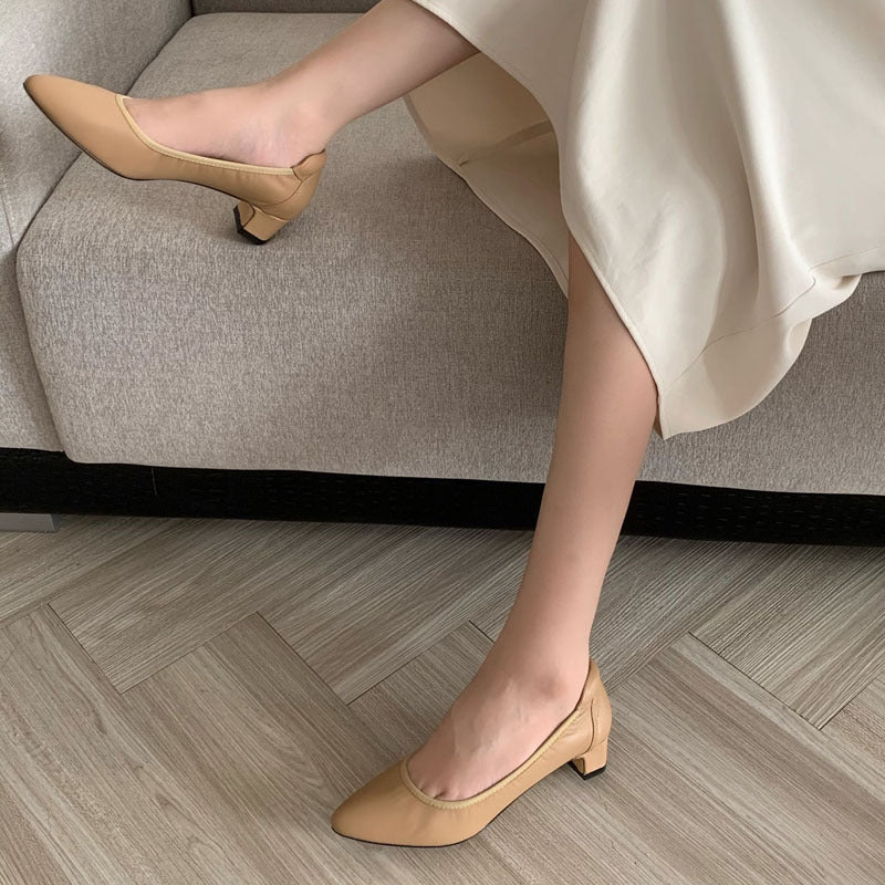 Damen Bequeme spitz zulaufende Ballerinas mit flexiblem Blockabsatz EB