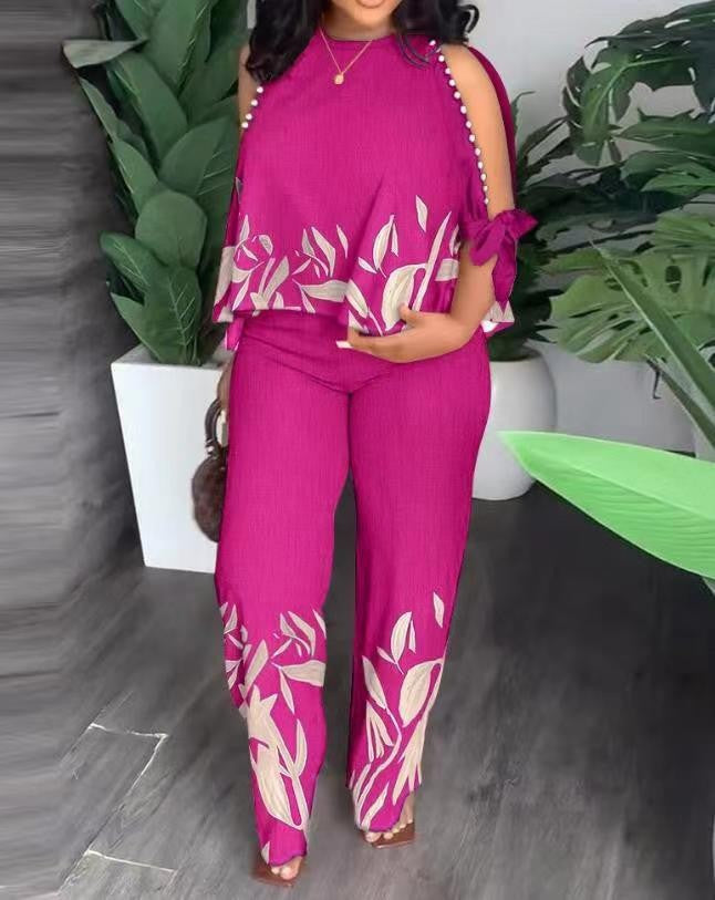 Damen Elegant gestaltetes Sommeroutfit mit floralem Design und Schulterfreiem Oberteil EB