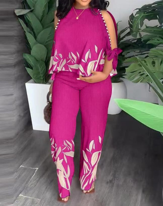 Damen Elegant gestaltetes Sommeroutfit mit floralem Design und Schulterfreiem Oberteil EB