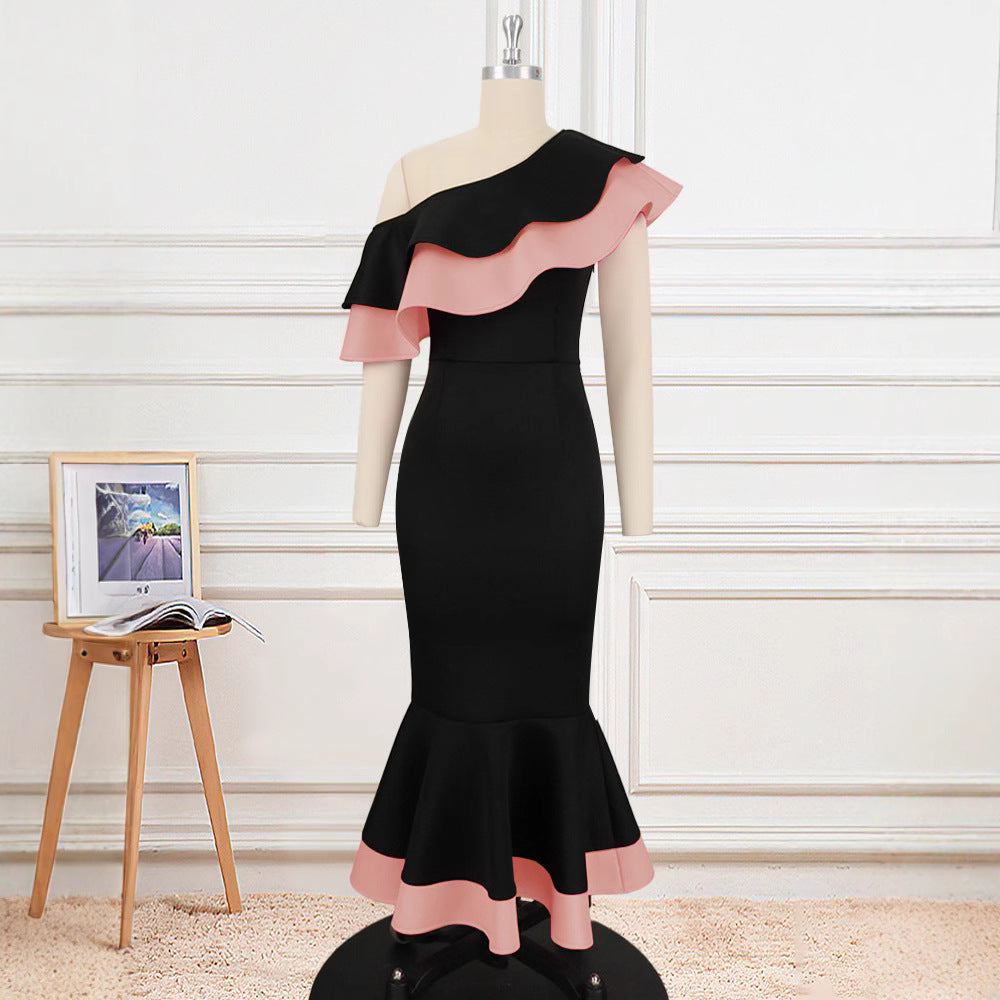 Damen Exquisites schulterfreies Wickelkleid mit voluminösem Rüschensaum EB