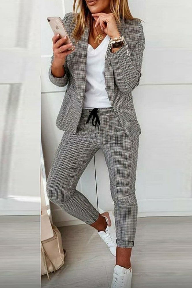 EB | Karo Blazer Mantel & Kordelzughose Satz