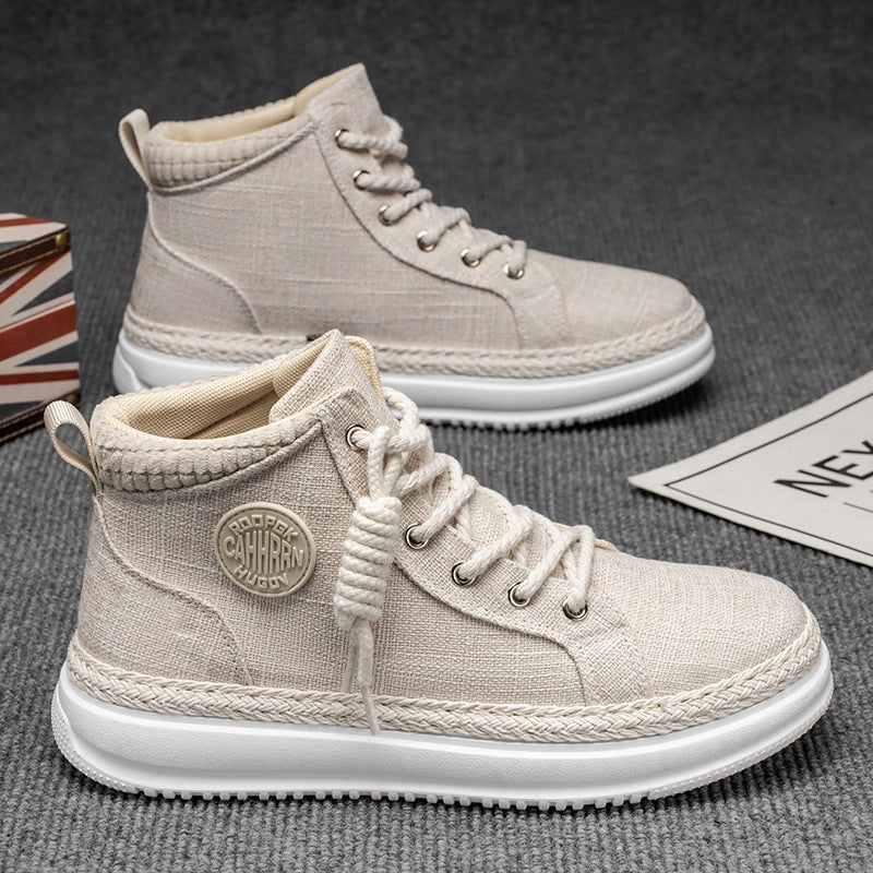 Damen hohe Freizeit‑Sneaker mit meliertem Textilobermaterial, geflochtener Jute‑Zierkante und gedämpfter Plateau‑Sohle EB