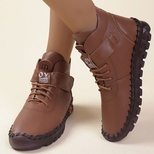 Damen Schnürstiefel mit weichem Kunstleder und praktischer Schnalle EB