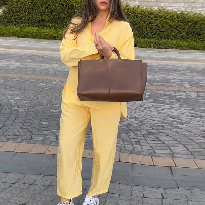 Damen luftige Loungewear-Kombination mit weitem Schnitt und langen Ärmeln EB