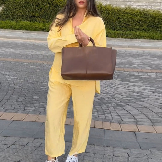 Damen luftige Loungewear-Kombination mit weitem Schnitt und langen Ärmeln EB