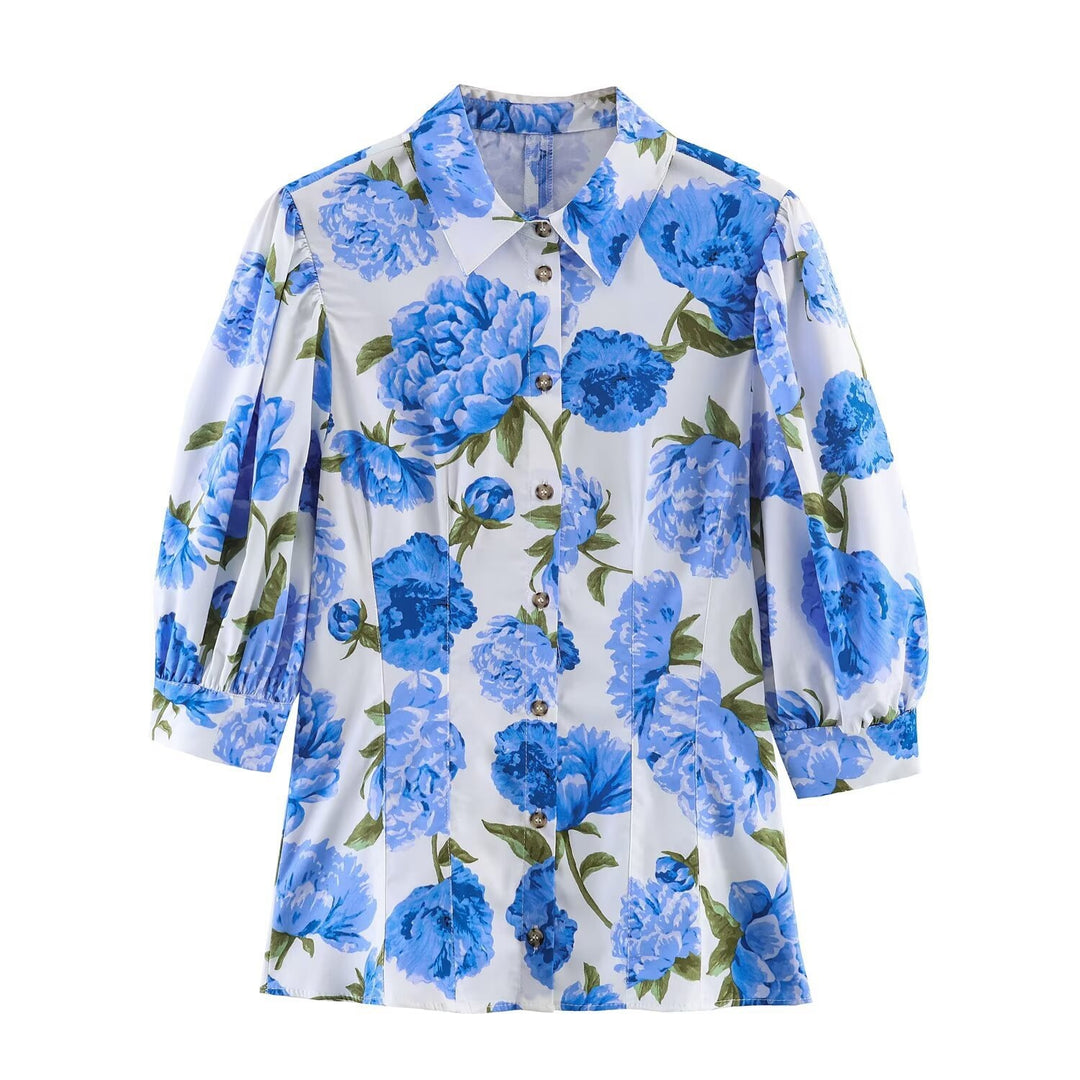 Damenbluse mit floralen Muster und eleganten Puffärmeln EB