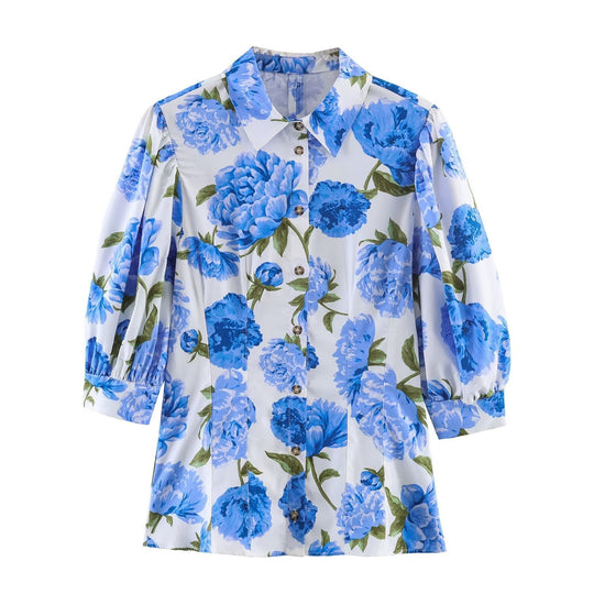 Damenbluse mit floralen Muster und eleganten Puffärmeln EB