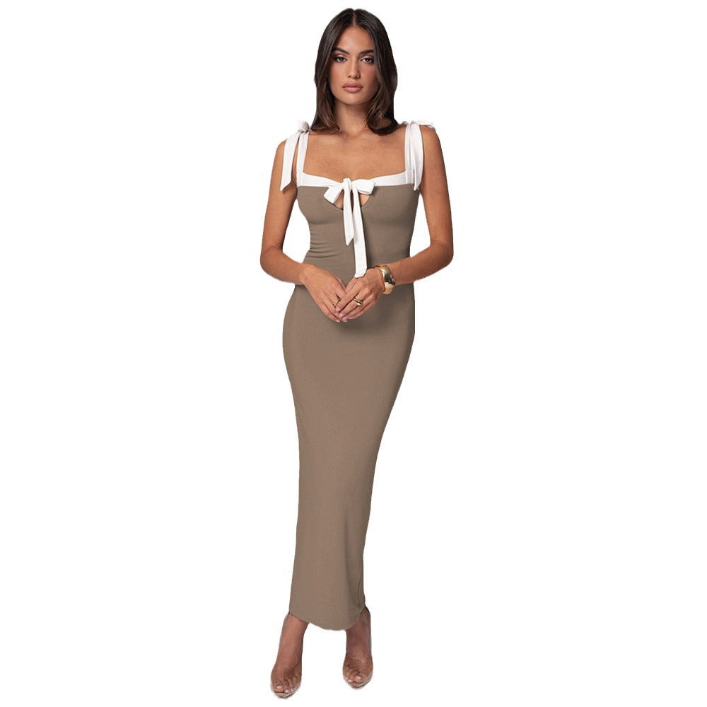 Damen Elegantes Maxikleid mit schmalem Oberteil und dekorativen Schleifen EB