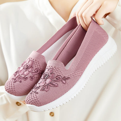 Damen Bequeme Slip-On Sneakers mit floralen Stickereien EB