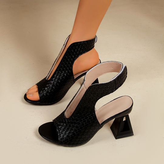 Damen Elegante und trendige Slingback Sandalen mit geometrischem Absatz EB