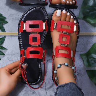 Damen Riemensandalen mit modischen geometrischen Applikationen und komfortablem Fußbett EB