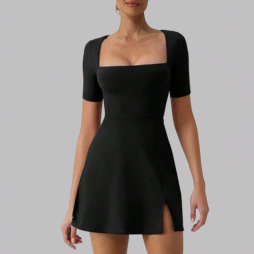 Damen Kurzkleid mit Quadrat-Ausschnitt und schwingendem Rock EB