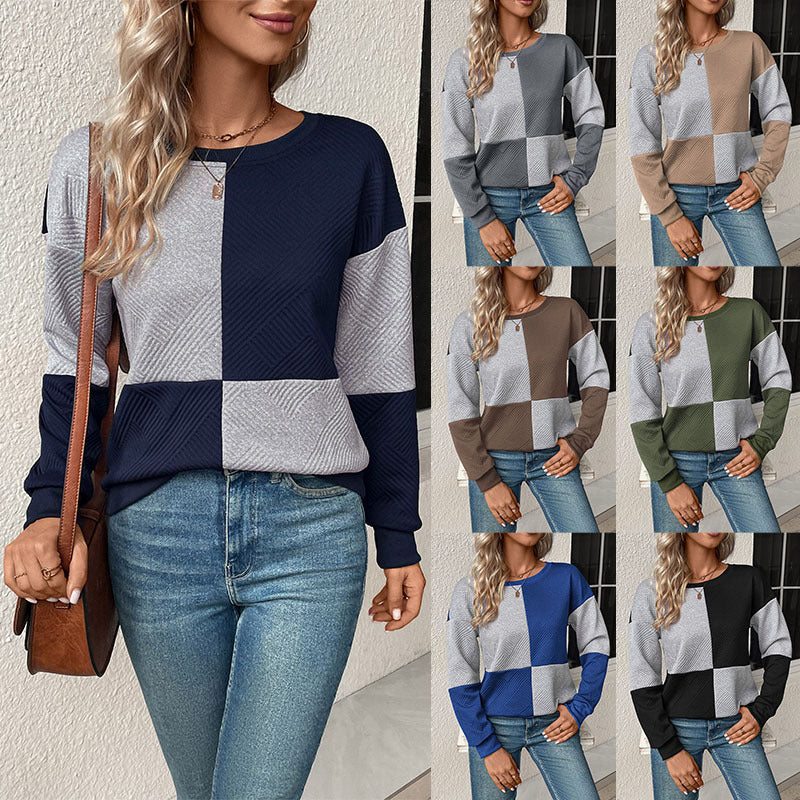 Damen gestreiftes Sweatshirt mit modischem Farbblockdesign EB