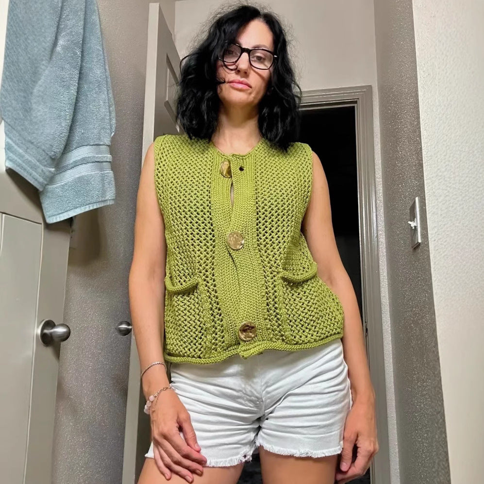 Damen Strickweste mit Knopfdetails und praktischen Taschen EB