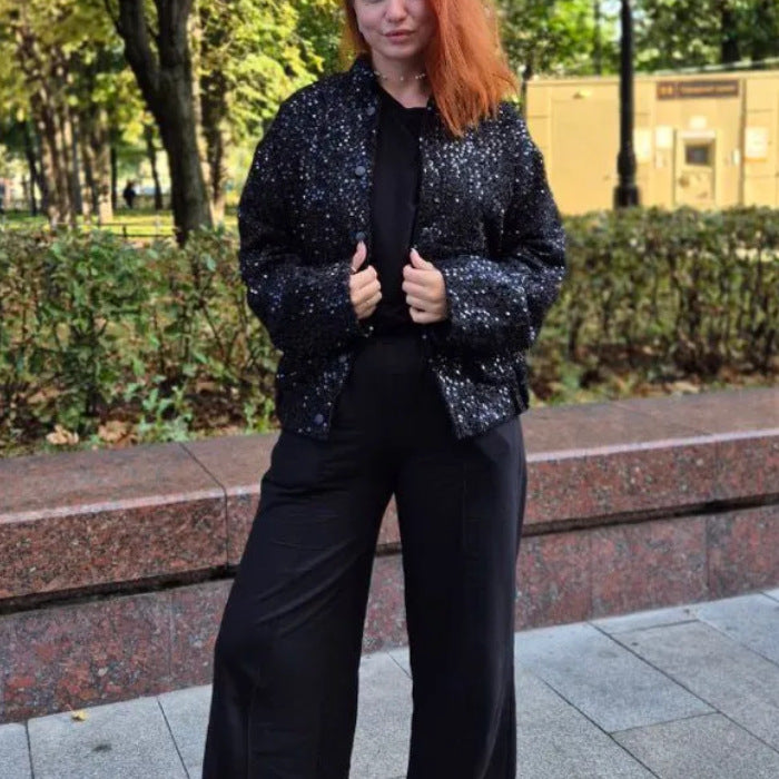 Damen elegante Pailletten Jacke EB