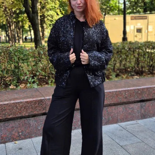 Damen elegante Pailletten Jacke EB