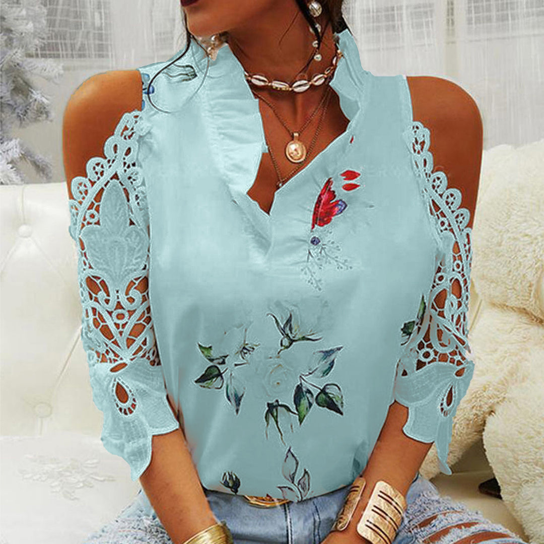 Damen Bluse mit Cut-Out-Ärmeln und floralem Design EB