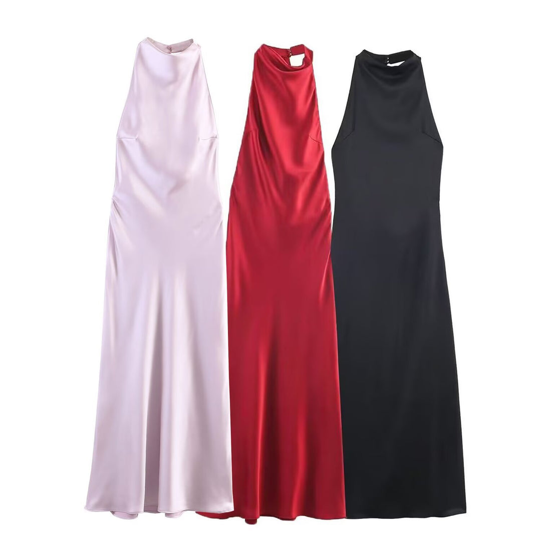 Damen Maxikleid mit hochgeschnittenem Kragen und eleganter Silhouette EB